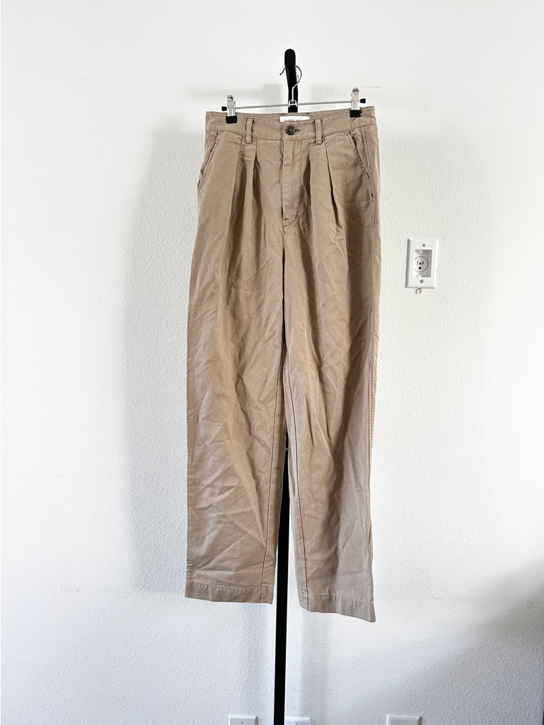 Alex Mill Khaki Chino Double Pleat Straight Leg Pants, Size 4
